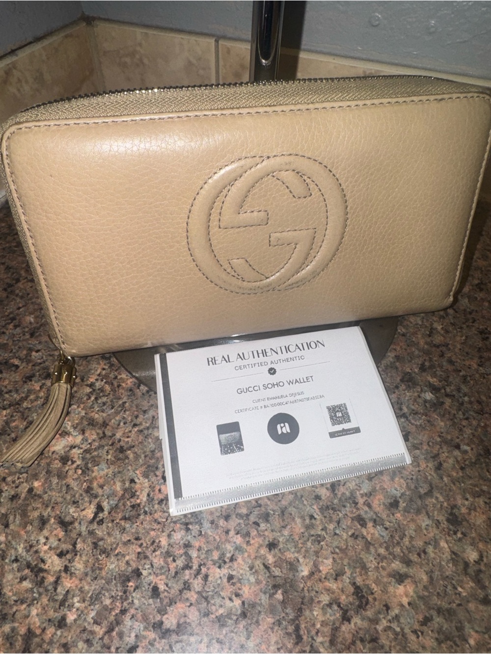 Gucci Soho Leather Zip long Wallet with Tassel and COA